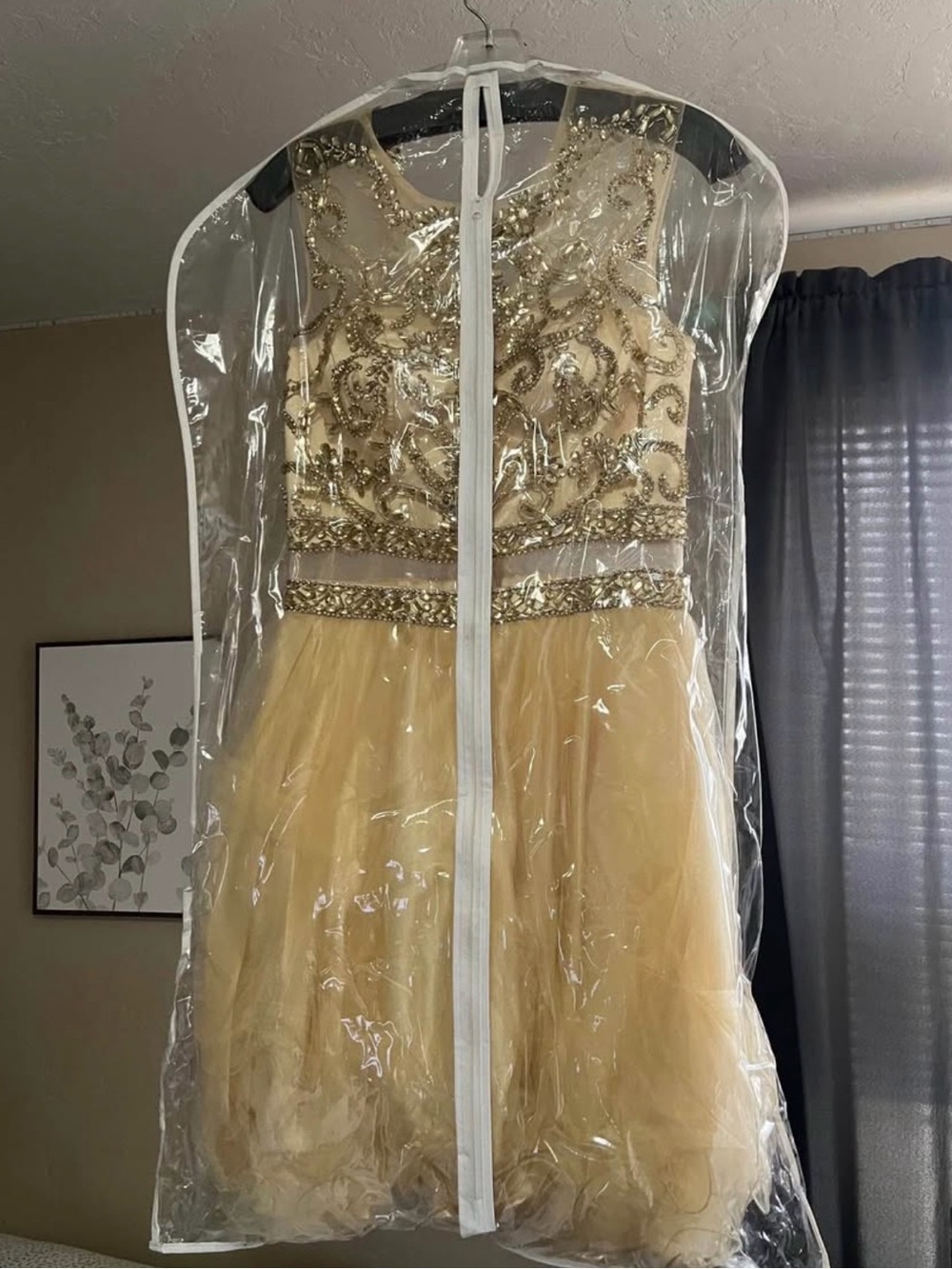 Embellished Gold Tulle Prom Dress
